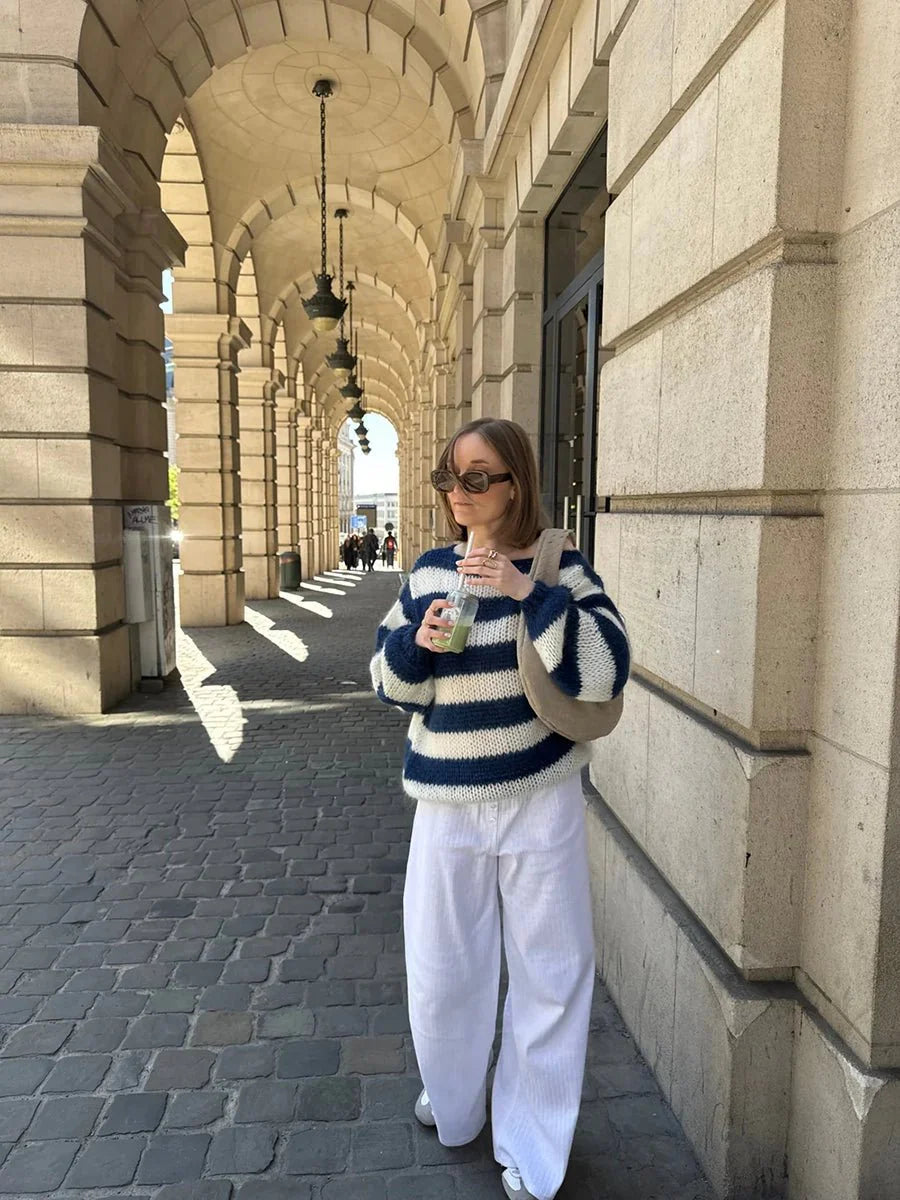 Jaida Loose Striped Pullover Sweater for Cozy Fashion