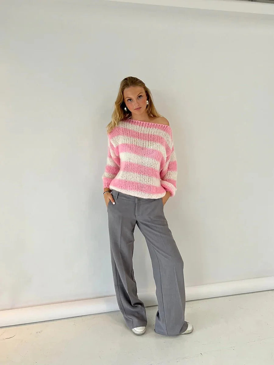 Jaida Loose Striped Pullover Sweater for Cozy Fashion