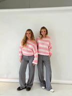 Jaida Loose Striped Pullover Sweater for Cozy Fashion