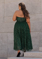 Elphie Strapless Sequin Corset Midi Dress - Green