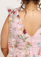 Margaret Floral Embroidered Midi Dress Pink