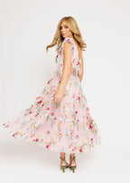Margaret Floral Embroidered Midi Dress Pink