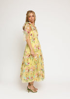 Margaret Floral Embroidered Midi Dress Yellow