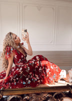 Margaret Floral Midi Dress Red