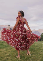 Margaret Floral Midi Dress Red