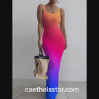 Gradient Printed Long Dress Summer New Women's Fashionable Printed Sexy Sleeveless Suspender Slim Fit Hip Hugging Long Dress
