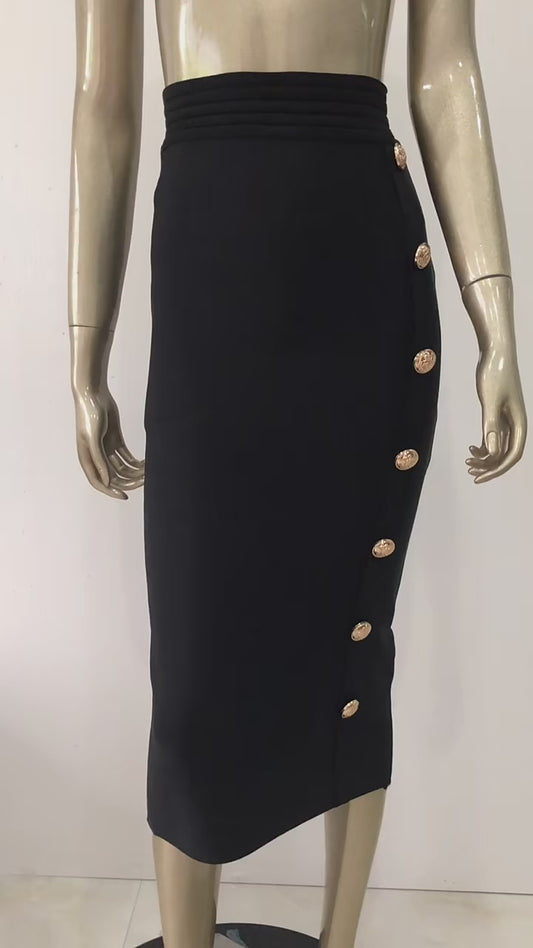 New Arrival Women Button Black Blue Red Bodycon Bandage Skirt 2026 Designer High Waist High Street Party Club Pencil Skirt 75cm
