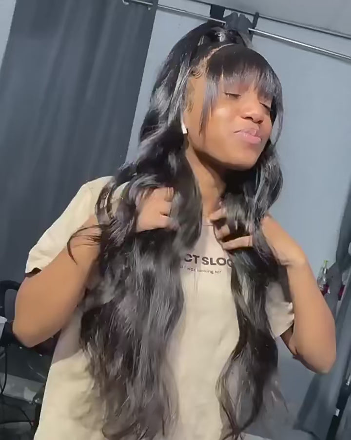 360 Full Lace Frontal Wig Fringe Body Wave Lace Front Wig Human Hair Wigs With Bangs Glueless Brazilian Wigs On Sale Clearance