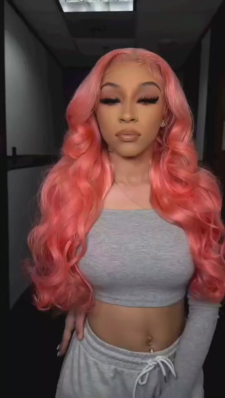 Pink Body Wave 13x4 13x6 HD Transparent Lace Frontal Wigs 30  Inch Lace Front Wig Color Human Hair Wigs Pre Plucked For Women Main image