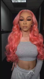 Pink Body Wave 13x4 13x6 HD Transparent Lace Frontal Wigs 30  Inch Lace Front Wig Color Human Hair Wigs Pre Plucked For Women