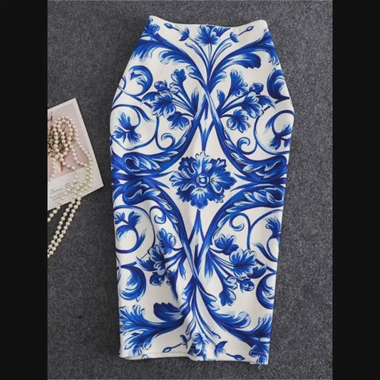 Women Vintage Flower Print Bodycon Skirt Slim Midi Sexy Elegant Pencil Skirt Bag Hip Bandage Skirt Hip Wrap Lolita Short Skirt