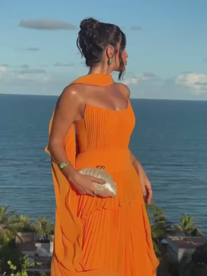 Verngo Orange Chiffon Evening Dress Strapless A Line Scarf Prom Party Gowns Women Elegant Saudi Arabia Party Dress Customized 2026