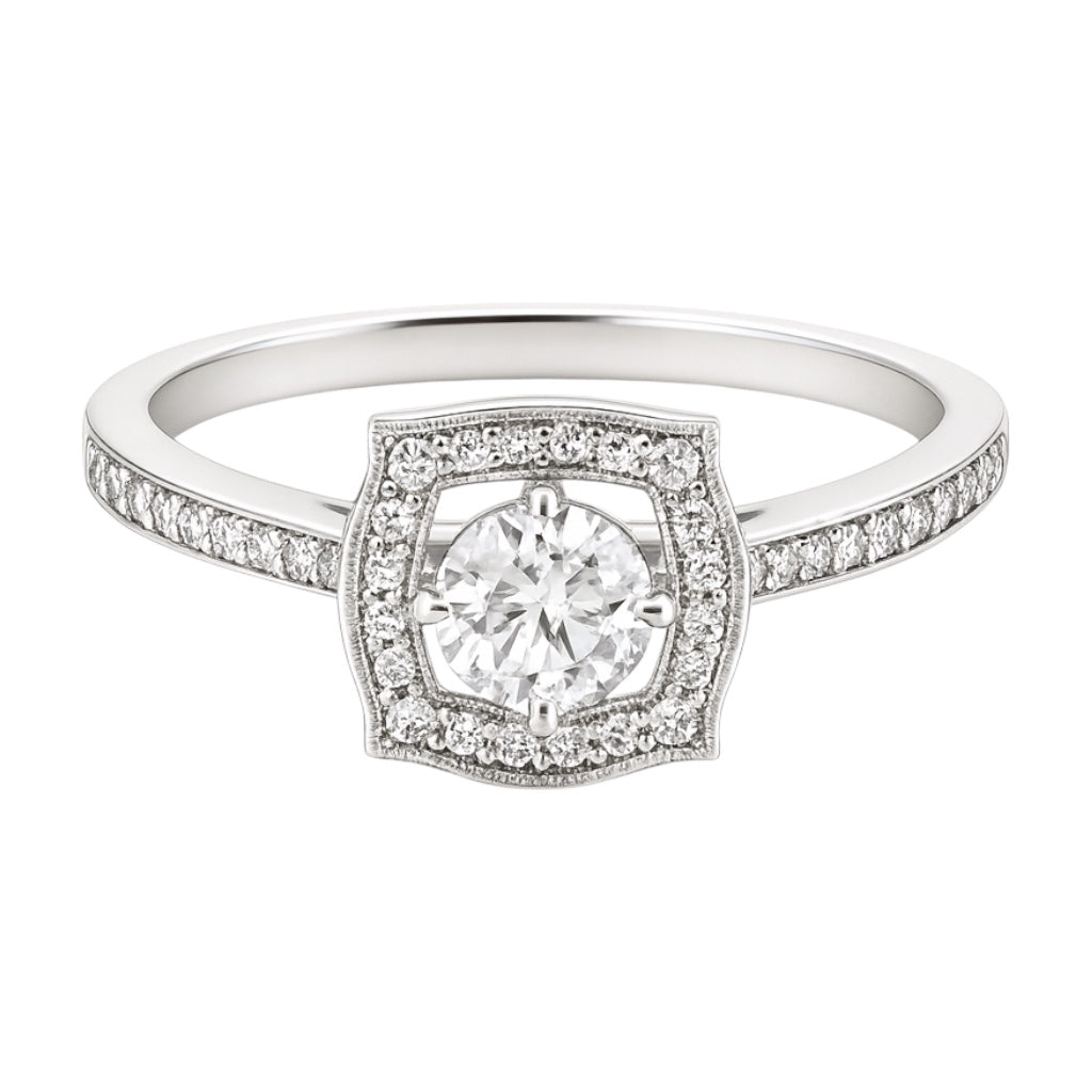 Sterling Silver 5MM 0.5CT Round Moissanite W/ Square Halo Ring Main image