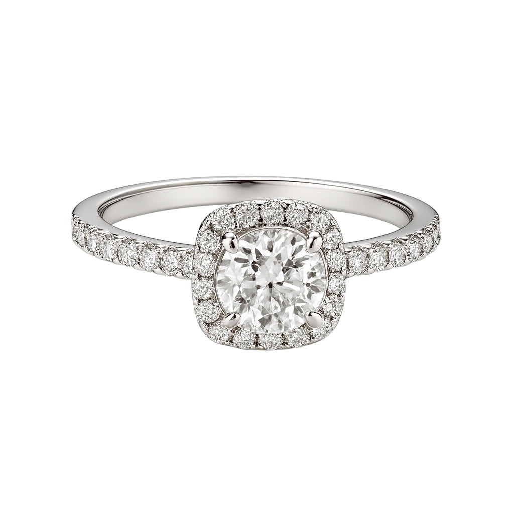 Sterling Silver Round 0.5CT Moissanite W/ Square Halo Ring Main image